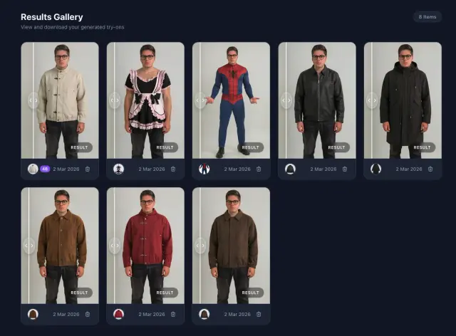 Virtual try-on result showing clothing item fitted on user photo with realistic AI rendering