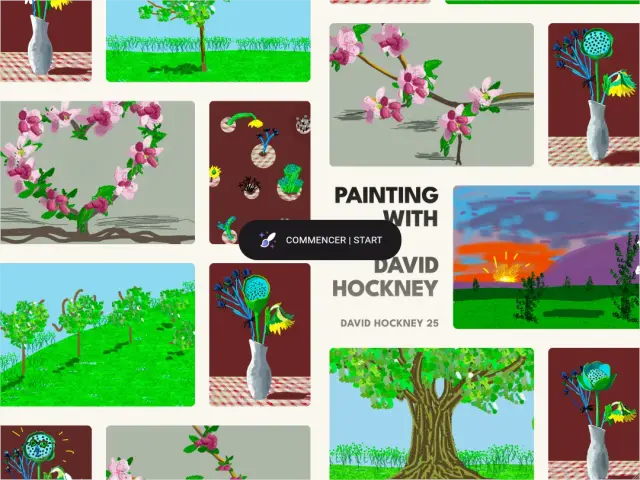 iPad interface showing drawing tools with vibrant color palette and brush options
