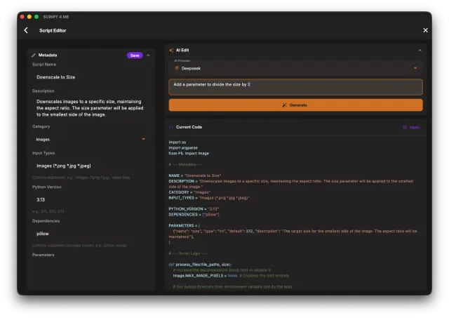 Script library view displaying organized Python scripts with execution history and status indicators